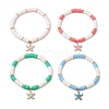 4Pcs Flat Round Handmade Polymer Clay Beads Beaded Stretch Bracelets for Women BJEW-TA00582-2