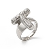 Letter Brass Micro Pave Clear Cubic Zirconia Open Cuff Ring for Women RJEW-N046-03T-P-1