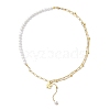 Round Shell Pearl & Brass Chain Flower Pendant Necklaces NJEW-JN04963-4