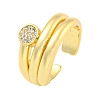 Brass Micro Pave Clear Cubic Zirconia Round Open Cuff Ring for Women RJEW-M173-09B-G-1