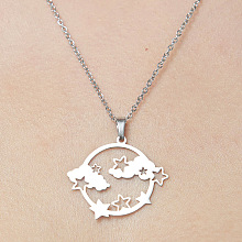 201 Stainless Steel Hollow Cloud & Star Pendant Necklace NJEW-OY001-86