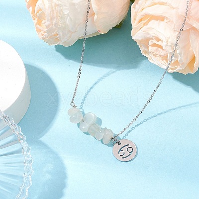Natural White Moonstone Chip & Constellation Pendant Necklaces NJEW-JN05084-04-1