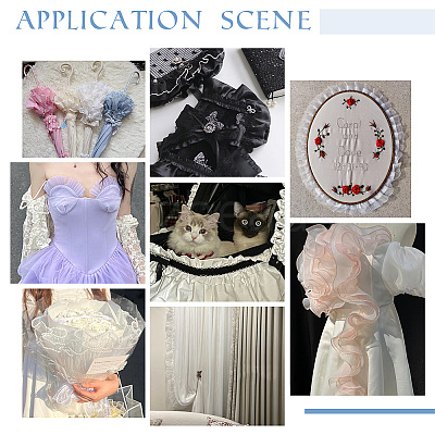 Mermaid Color Polyester Pleated Lace Trim Ribbon DIY-WH0401-58C-1
