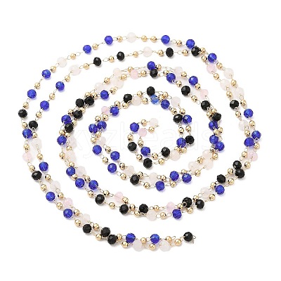 Faceted Rondelle Glass & Round 304 Stainless Steel Beaded Chains CHS-G026-01KCG-02-1