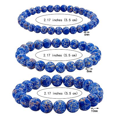 3Pcs 3 Size Synthetic Imperial Jasper Round Beaded Stretch Bracelets Set BJEW-SW00064-33-1