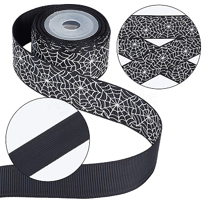 3 Rolls 3 Styles  Halloween Printed Polyester Grosgrain Ribbon OCOR-GF0002-50A-1