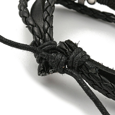 Braided PU Leather & Waxed Cords Triple Layer Multi-strand Bracelets BJEW-P329-06-1