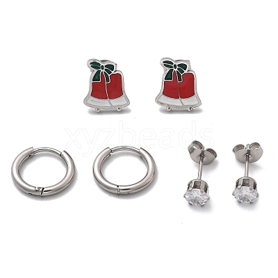 3 Pairs 3 Styles Christmas 304 Stainless Steel Hoop & Stud Earring Sets for Women EJEW-K279-16P-03-1