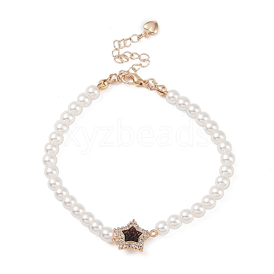 Brass Pave Clear Cubic Zirconia Star Link Chain Bracelets BJEW-M321-01C-1