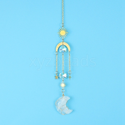 Quartz Crystal Moon Sun Catcher Hanging Ornaments HJEW-PW0002-11A-1