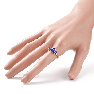 Round Lampwork Evil Eye Braided Finger Ring RJEW-JR00510-1