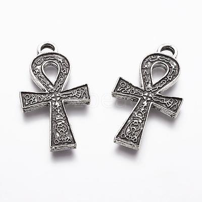 Tibetan Style Alloy Ankh Cross Pendants TIBEP-M035-02AS-FF-1