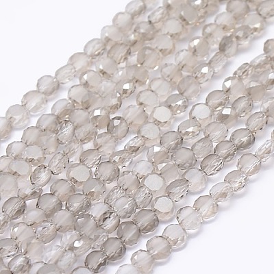 Faceted Flat Round Frosted Crystal Glass Beads Strands GLAA-F007-A03-1
