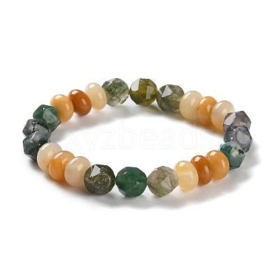 Natural Topaz Jade and Natural Moss Agate Beaded Stretch Bracelets for Women Men BJEW-C081-04-1
