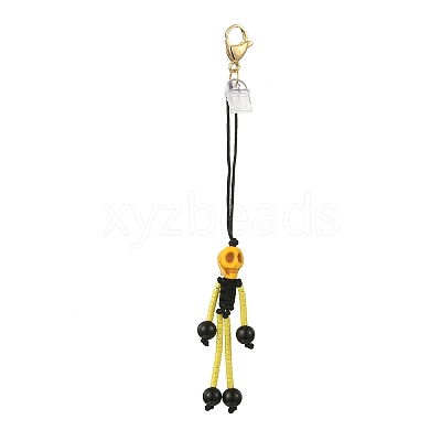 Halloween Theme Skeleton Glass Seed & Natural Black Onyx & Synthetic Turquoise Beaded Pendant Decorations HJEW-MZ00284-03-1