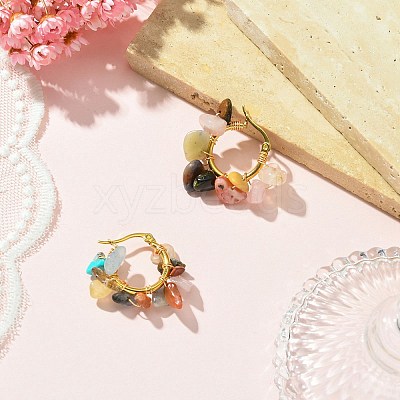 Natural Gemstone Chips Braided Hoop Earrings EJEW-JE04940-10-1