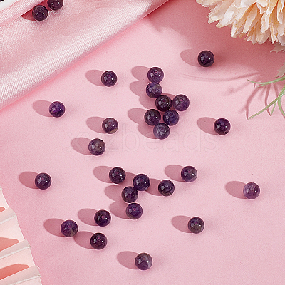 120Pcs Natural Amethyst Round Beads G-PA0001-16A-1