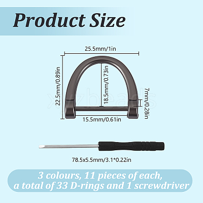 33Pcs 3 Colors Alloy D Rings Suspension Clasps FIND-DR0001-83-1