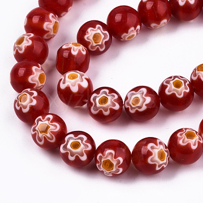 Handmade Millefiori Glass Beads Strands LK-T001-10B-1