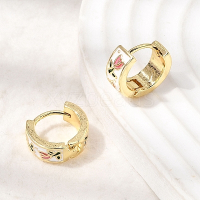 Flower Brass Hoop Earrings EJEW-D352-07G-1