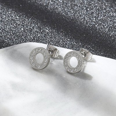 304 Stainless Steel Micro Pave Clear Cubic Zirconia Stud Earrings STAS-Z107-01P-02-1