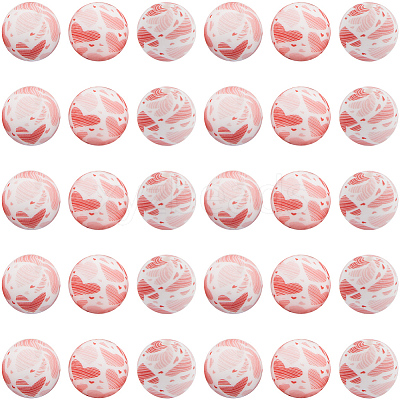 30pcs Round with Paw Pattern Silicone Focal Beads SIL-SC0002-03C-1