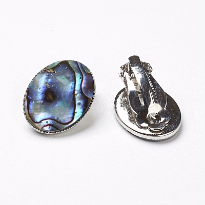 Natural Abalone Shell/Paua ShellOval Clip-on Earrings EJEW-P122-01-1