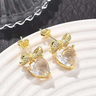 Brass Micro Pave Cubic Zirconia Stud Dangle Earrings for Women KK-CBA760A-05G-05-1