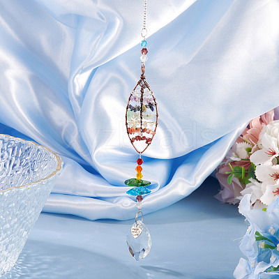 1Pc Wire Wrapped Alloy & Natural Mixed Stone Chips Tree of Life Hanging Suncatchers HJEW-TA0001-45C-1