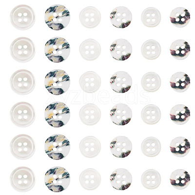 45Pcs 3 Styles 4-Holes Shell Buttons BUTT-TA0001-28-1