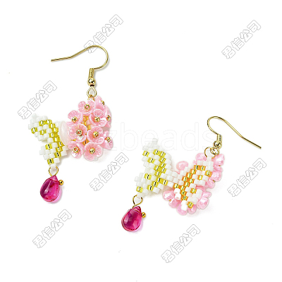 Handmade Glass Seed Beads Flower Dangle Earrings EJEW-FS00096-1