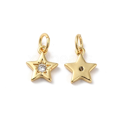 Rack Plating Brass Micro Pave Clear Cubic Zirconia Charms KK-D074-01G-1