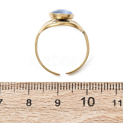 304 Stainless Steel with Glass Cat Eye Cuff Rings for Women RJEW-K309-40D-1