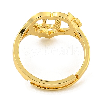 Heart with Letter & Flower Rack Plating Brass Adjustable Rings for Women RJEW-I105-05G-U-1