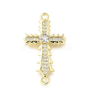 Brass Pave Clear Cubic Zirconia Religion Connector Charms KK-Q066-14G-1