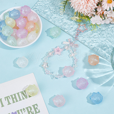 28Pcs 7 Colors Luminous Acrylic Beads OACR-PA0002-07-1