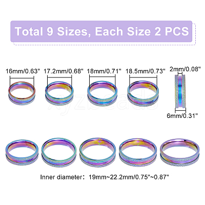 18Pcs 9 Size 201 Stainless Steel Grooved Finger Rings Set for Men Women STAS-UN0045-59B-M-1