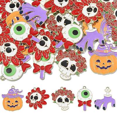 30Pcs 5 Styles Halloween Theme Alloy Enamel Pendants ENAM-CJ0005-10-1