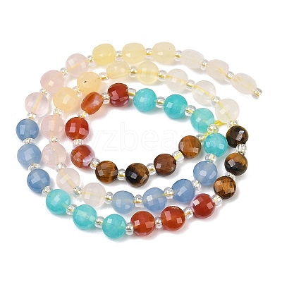 Natural Agate(Dyed & Heated) & Dyed White Jade & Tiger Eye Beads Strands G-Z135-B09-1