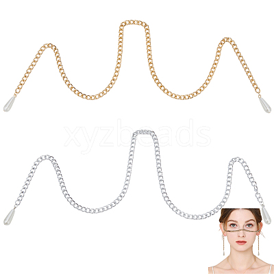 2Pcs 2 Colors Alloy Twisted Nose Chains Face Chains with Teardrop Plastic Imitation Pearl PURS-CY0001-01-1