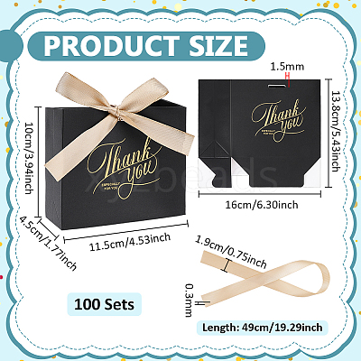 Gold Stamping Thank You Paper Candy Gift Tote Boxes with Ribbon Handle CON-WH0089-252B-1