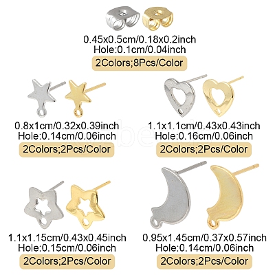 16Pcs 8 Styles 304 Stainless Steel Stud Earring Findings STAS-FS0001-86-1