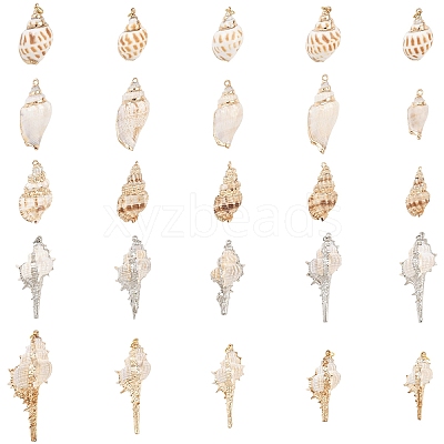5Pcs Electroplate Natural Spiral Shell Pendants BSHE-YW0001-09-1