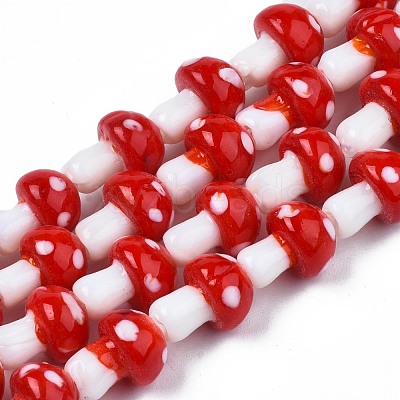 Autumn Theme Mushroom Handmade Lampwork Beads Strands X-LAMP-R116-13A-1