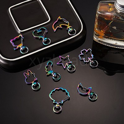 20Pcs 10 Styles Rainbow Color PVD Vacuum Plating Alloy Keychain Clasps JX114A-1