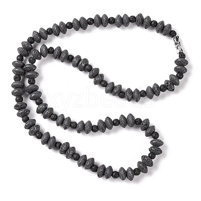 Rondelle & Round Natural Lava Rock Beaded Necklaces NJEW-Q341-10-1