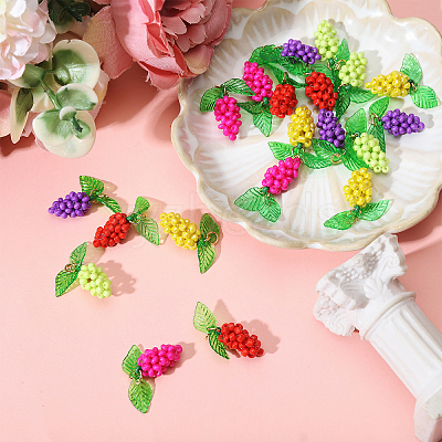 20Pcs 5 Styles Glass Seed Beaded Grape Pendants PALLOY-CA00022-1