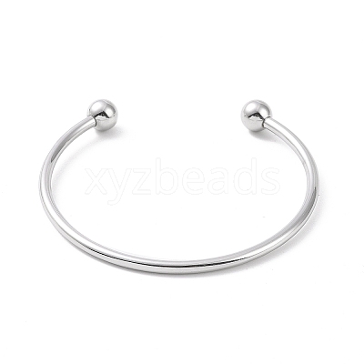 Non-Tarnish Screw End Ball 304 Stainless Steel Wire Open Cuff Bangle BJEW-F435-02P-1