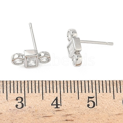 Rectangle with Flat Round Brass Micro Pave Clear Cubic Zirconia Stud Earrings EJEW-G452-12P-1