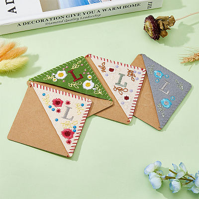 4Pcs 4 Style Felt Embroidery Bookmarks FIND-HY0003-46L-1